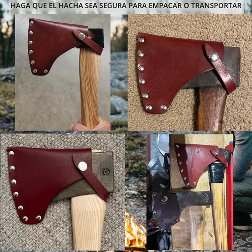 Vista 2 de Funda protectora de piel con hacha de hacha con broches seguros, protector de hacha de campamento resistente para senderismo al aire libre, Marrón