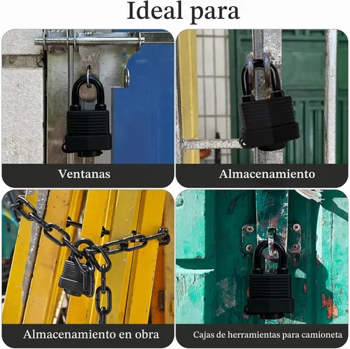 Vista 3 de Cerradura de cadena de seguridad, candado impermeable para exteriores con cadena, resistente a la intemperie con cadena para puerta, valla