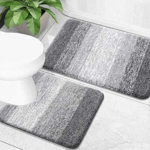 Vista 2 de OLANLY Alfombra de baño y aseo en forma de U, tamaño 70 x 24 pulgadas, juego de alfombras de baño de 30 x 20 + 24 x 20 pulgadas, color gris, paquete