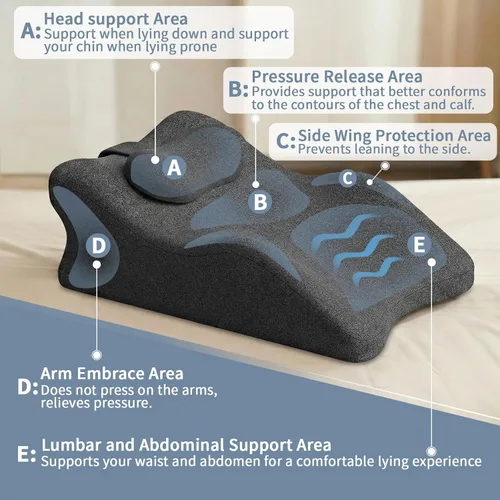 Vista 3 de Almohada de cuña ergonómica prona, almohada de cama de espuma de memoria multifuncional, almohada de lectura, ideal para descansos en la cama