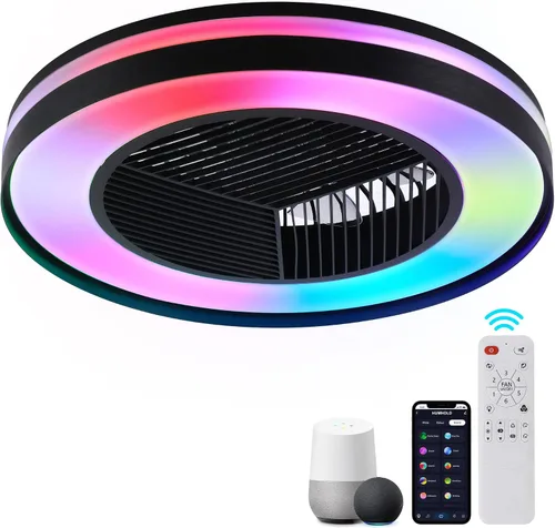 Vista 11 de Ventiladores de techo inteligentes de bajo perfil con control remoto/APP de 3 luces regulables, ventiladores de techo sin aspas de 20" con 6