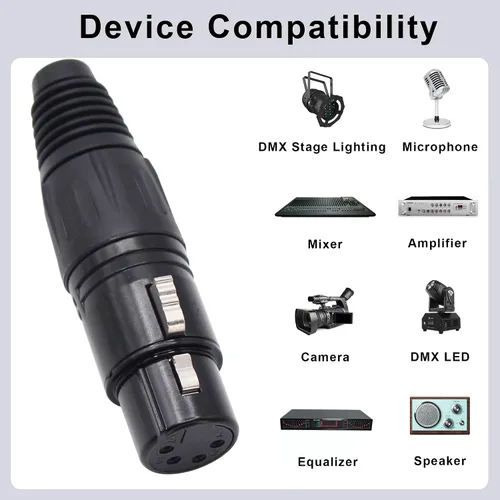 Vista 4 de Conector de cable XLR de 4 pines XLR Conector de enchufe hembra de 4 pines Adaptador de audio para micrófono, negro, 5 PCS