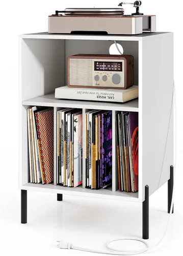 Vista 12 de Giantex Soporte para tocadiscos con estación de carga, soporte para tocadiscos con armario de almacenamiento, estante para tocadiscos con patas