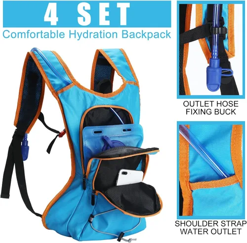 Vista 4 de WinnerWhy Paquete de 4 mochilas de hidratación con vejiga de agua de 2 litros, mochila de hidratación ligera para hombres y mujeres, senderismo