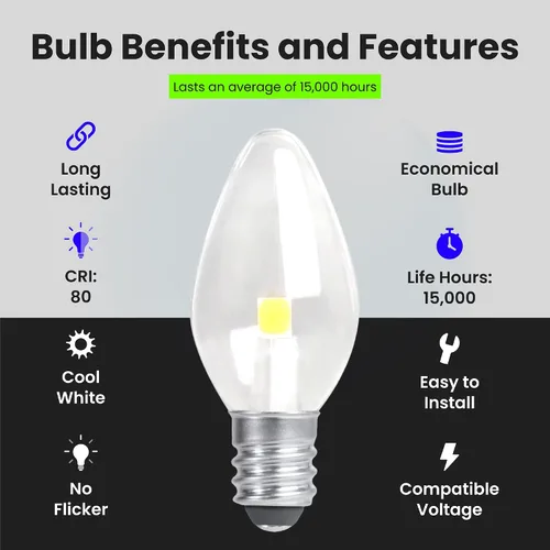 Vista 11 de Feit Electric - Bombilla LED nocturna C7, 0.6 W, 7 W Eq, E12, 4000 K