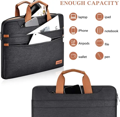 Vista 8 de LONMEN Funda para laptop de 15-15.6 pulgadas, protección de 360 grados, con correa ajustable para el hombro y correa de equipaje, bolsa resistente