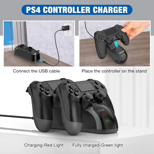 Vista 3 de Estación de carga de controlador PS4 estación de carga rápida PS4 de 18 horas estación de carga PS4 con chip de carga indicador LED base de carga