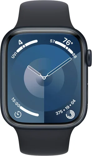 Vista 2 de Apple Reloj inteligente de la serie 9 [GPS 1.772 in] con caja de aluminio medianoche con correa deportiva de medianoche M/L. rastreador de fitness
