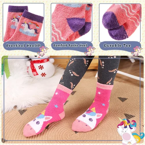 Vista 4 de Calcetines peludos para niños y niñas con agarres antideslizantes suaves cálidos acogedores para invierno mullidos para niños y niñas