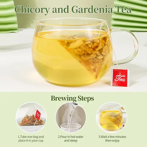 Vista 4 de Té de hierbas de achicoria y Gardenia, apoya el azúcar en la sangre, la digestión, el peso y el sueño, sin azúcar, sin cafeína, vegano, 0.18 oz*25