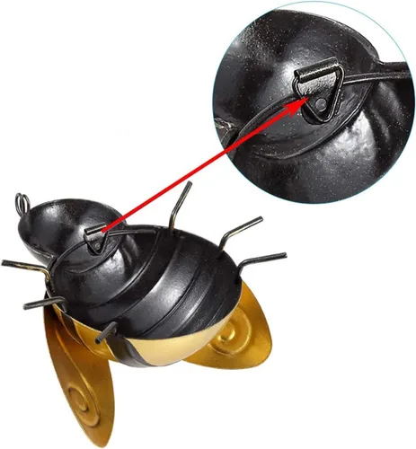 Vista 5 de Queemie® Bonito juego de 3 decoraciones de pared de abejas de jardín de metal, coloridas estatuas de abeja al aire libre, esculturas de pared