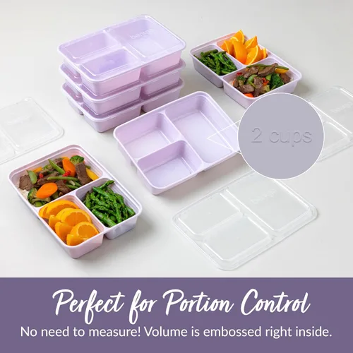 Vista 6 de Bentgo Prep - 20 piezas de contenedores reutilizables de 3 compartimentos para preparar comidas con tapas, materiales libres de PFAS y BPA