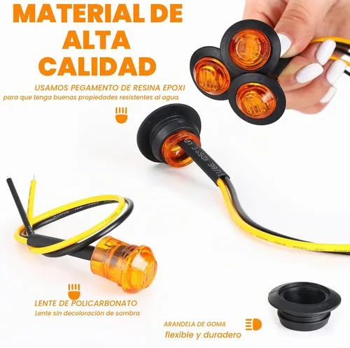 Vista 3 de 100 luces LED redondas de 3/4 pulgadas, 3 luces LED indicadoras laterales delanteras y traseras, luces direccionales IP68 impermeables para camión