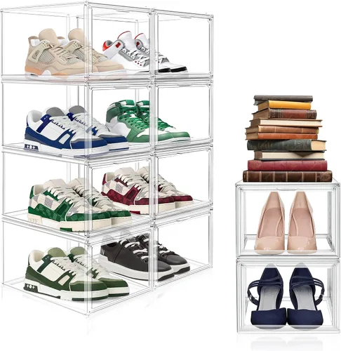 Vista 11 de 1 paquete de cajas de almacenamiento transparentes apilables para zapatos, organizador grande de zapatos con puerta magnética acrílica, contenedores
