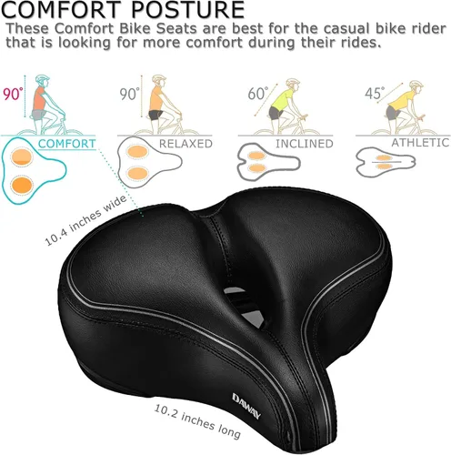 Vista 3 de DAWAY C30 Asiento de Bicicleta Cómodo de Gran Tamaño - Compatible con Peloton, Ejercicio, Bicicletas de Montaña o Carretera, Reemplazo de Sillín