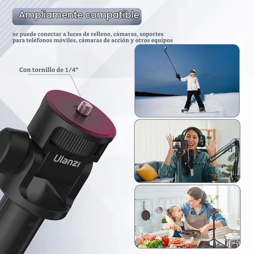 Vista 4 de ULANZI Trípode de 81 pulgadas de alto para cámara y teléfono; soporte de luz de aluminio extensible, trípode de viaje ajustable con tornillo de 1/4
