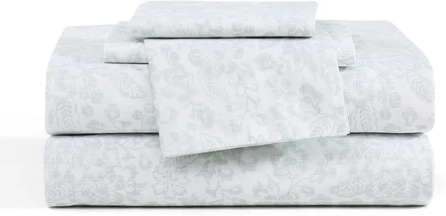 Vista 17 de Stone Cottage - Juego de sábanas, ropa de cama de percal de algodón crujiente y transpirable con funda de almohada a juego, 200 hilos, bolsillo