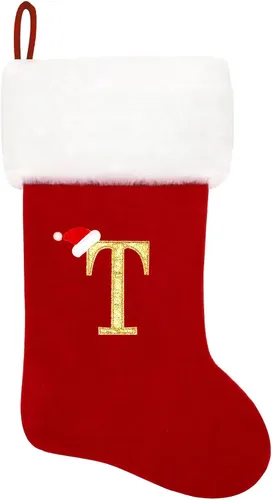 Vista 197 de Calcetines de Navidad bordados de 20 pulgadas con monograma, terciopelo negro con puño de felpa blanca supersuave, adornos clásicos para decoración
