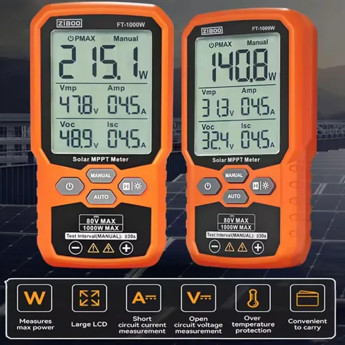 Vista 7 de ZIBOO Probador de panel solar FT-1000W Medidor MPPT - 1000W de potencia máxima, 80V/35A Probador de módulo fotovoltaico para Voc/Isc, voltaje