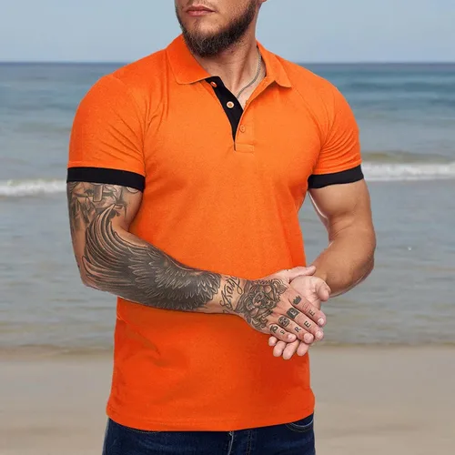 Vista 5 de Polo de manga corta para hombre, estilo casual, ajustado, diseño básico, corte clásico, camisas de algodón