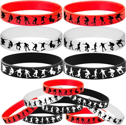 Vista 3 de 48 pulseras de goma para patineta, pulseras deportivas de silicona, suministros para fiestas, decoraciones de fiesta temática de monopatín, regalos