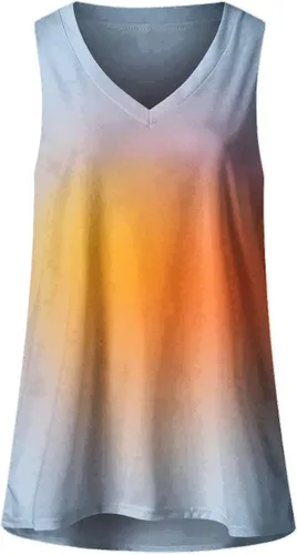 Vista 3 de Gradient Women Tank Top Fashion Sleeveless Loose Vest Clothing 2023 Summer Beach Outdoor Tee Shirt Tanks V Neck Shirts