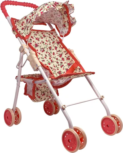 Vista 12 de The New York Doll Collection My First Doll Stroller con Canasta, Cochecito de Muñeca Plegable (Acolchado Rojo)