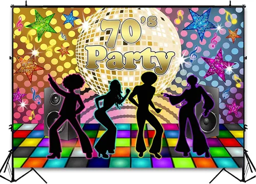 Vista 4 de Avezano Fondo de fiesta de regreso a los años 70 para adultos, decoraciones de fiesta de discoteca, bola de discoteca retro de los años 70, Let's