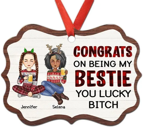 Vista 19 de Adorno personalizado con texto en inglés «Best Friend are Hard to Find Because The Very Best is Already Mine», adorno de Navidad personalizado 2023