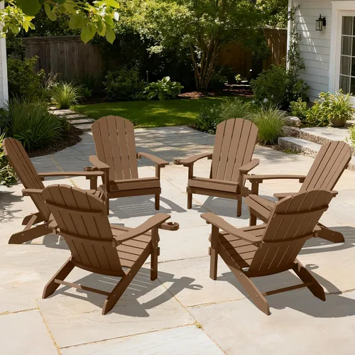 Vista 19 de YEFU Silla Adirondack de plástico resistente a la intemperie, sillas de patio con instalación fácil en 5 pasos, se ve exactamente como madera real