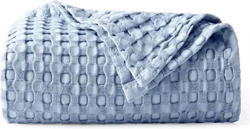 Vista 25 de Bedsure - Manta XL de punto gofre de algodón refrescante - Manta ligera y transpirable de rayón derivado de bambú para personas que se acaloran al