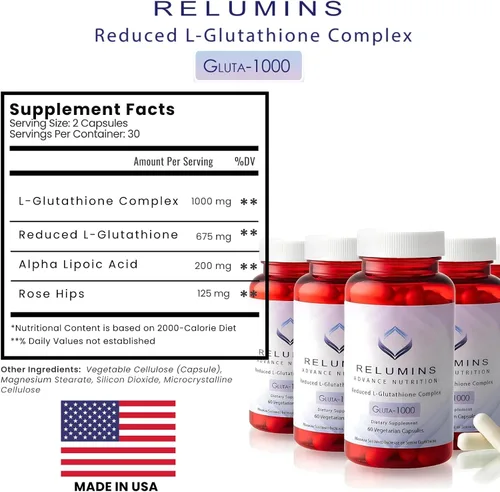 Vista 9 de Relumins Complejo de suplementos de L-glutatión – Resplandor interior para el día de la madre – Glutatión reducido avanzado de 1000 mg con ácido