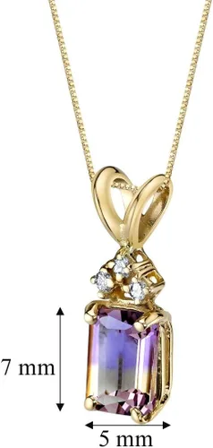 Vista 7 de PEORA Colgante ametrino de oro amarillo de 14 quilates y aretes a juego Colgante de diamante ametrino de talla esmeralda de 1 quilate + aretes