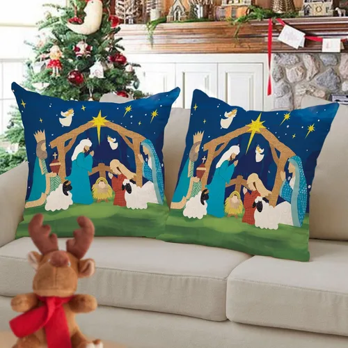 Vista 5 de Funda de almohada decorativa de Navidad cristiana de 18 x 18 pulgadas, decoración religiosa de Navidad Jesús, decoración de invierno para el hogar