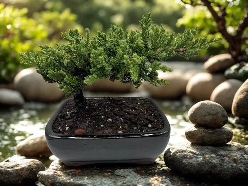 Vista 2 de Árbol bonsái de enebro enano vivo, en maceta de plástico, 3 años, 100% hecho a mano, bonsái para exteriores, regalo único para cumpleaños