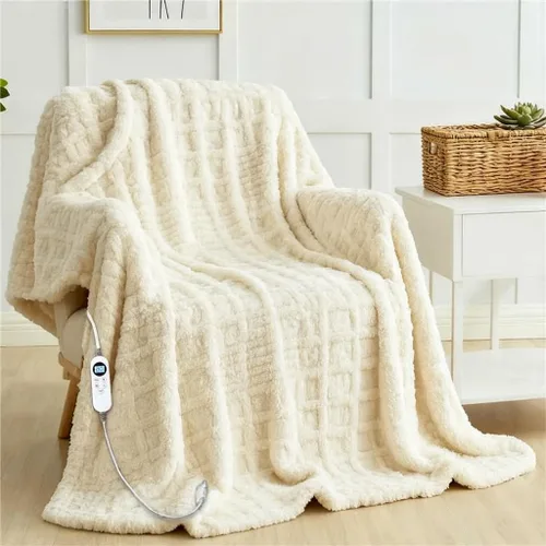 Vista 9 de Manta eléctrica térmica de 50 x 60 pulgadas, manta eléctrica de calentamiento rápido con 12 niveles de calor, manta con temporizador de 1-12H