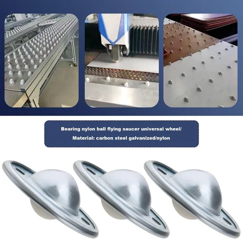Vista 2 de Transferencias de bolas de acero al carbono, ruedas de rotación de bolas de nailon, diámetro de 1.772 in, espaciado de agujeros de 1.220 in
