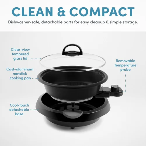 Vista 9 de Aroma Housewares – asp-137 3-cuartas/10-pulgadas 3 en 1 olla con placa de parrilla, Negro