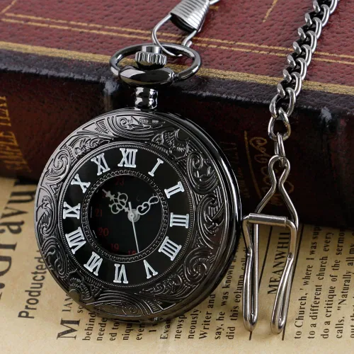 Vista 3 de Hollow Roman Digital Scale Men's Quartz Pocket Watches, Quartz Pocket Strap with Chain for Men