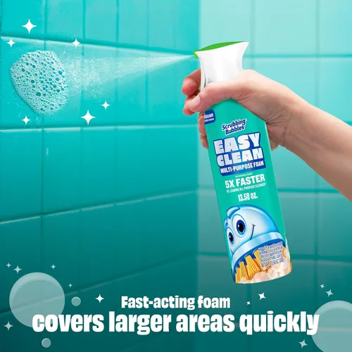 Vista 5 de Limpiador multiusos de baño con espuma fácil de limpiar Scrubbing Bubbles, botella de spray continuo, espuma de acción rápida, 13.58 onzas