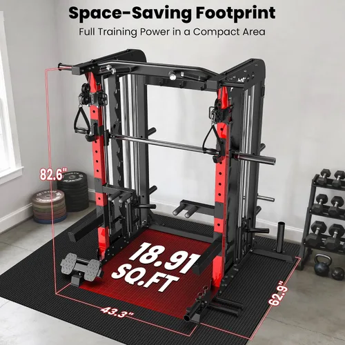 Vista 6 de pooboo Máquina Smith Power Cage con sistema de cable para sentadillas