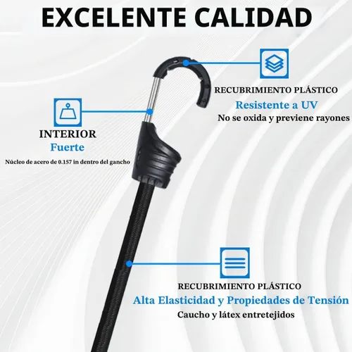 Vista 3 de Cuerdas elásticas de 12 pulgadas con ganchos, correas elásticas negras para camping, bicicleta, vagón plegable, maletero, etc.