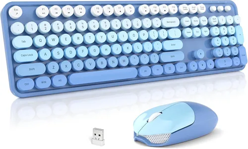 Vista 14 de Combo de teclado y mouse inalámbricos, 2.4 GHz degradado colorido de tamaño completo retro con mouse inalámbrico para PC/computadora