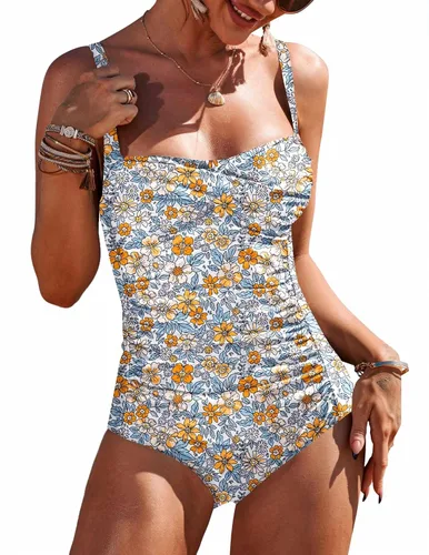 Vista 20 de Ekouaer Traje de baño de una pieza para mujer, con control de abdomen, fruncido, estilo vintage, retro, con efecto de realce Azul