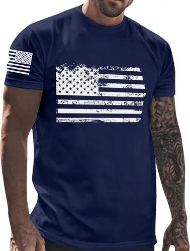 Vista 3 de Camiseta patriótica casual de verano para hombre, diseño de bandera americana, para el Día de la Independencia, 4 de julio, 1776