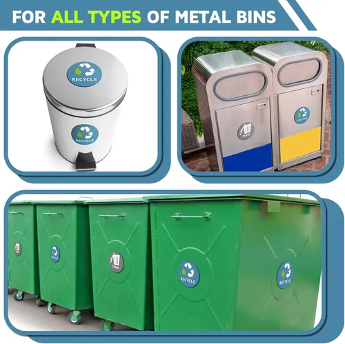 Vista 7 de Chinco 8 imanes de reciclaje y basura para latas de cocina y contenedores de reciclaje de 3 pulgadas, imanes circulares de basura y reciclaje