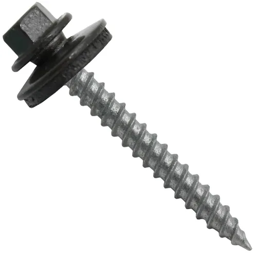 Vista 27 de 12 tornillos para techos de metal gris ABC de 1-1/2 pulgadas, cabezal de arandela hexagonal, arranque automático/roscado, arandela EPDM. 1 bolsa