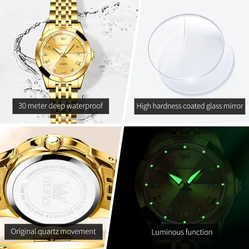 Vista 36 de OLEVS Reloj de mujer con diamantes de moda, analógico, de cuarzo, de acero inoxidable, para mujer, pequeño, para fecha, impermeable, luminoso