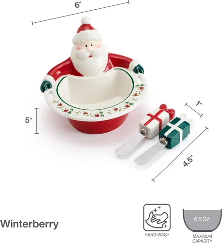 Vista 2 de Pfaltzgraff Winterberry Santa Dip Bowl con esparcidor Set
