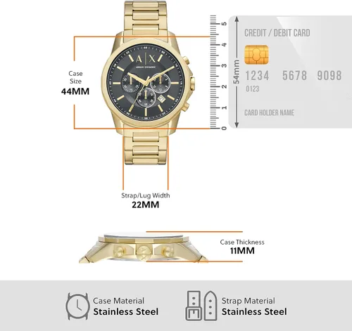 Vista 5 de AX Armani Exchange Reloj de vestir cronógrafo para hombre con correa de acero inoxidable, silicona o cuero